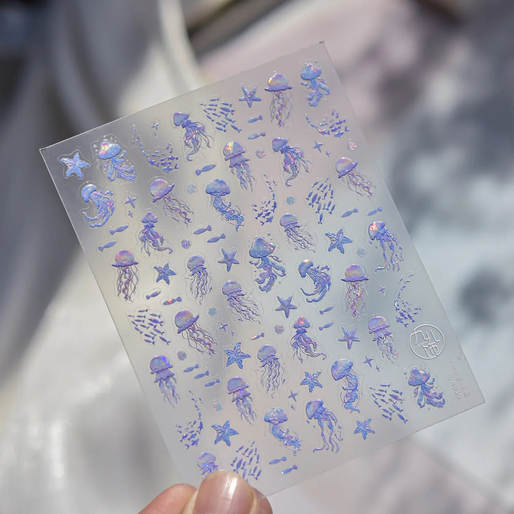 Romantic Mermaid Tail Water Bubbles Seahorse Shell Starfish Coral Pearl Pendant Self Adhesive Nail Art Stickers Manicure Decals (Online Order Only)