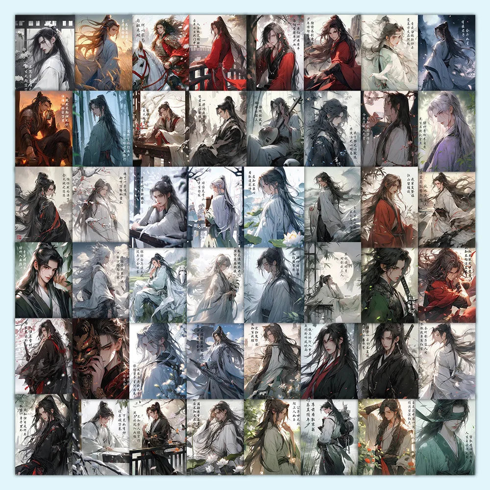 60Pcs Chinese Ancient Style Youth Li Bai Du Fu Poems Classic Poetry Personalized Stickers for Kids PVC Decoration Stationery (Online Order Only)