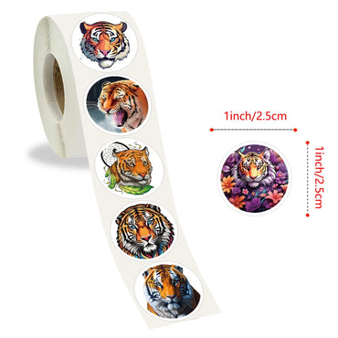 100-500pcs Round Tiger Animals Stickers Reward Label Thank You Stickers Tag Gift Sealing Label Decoration Stationery  Sticker (Online Order Only)