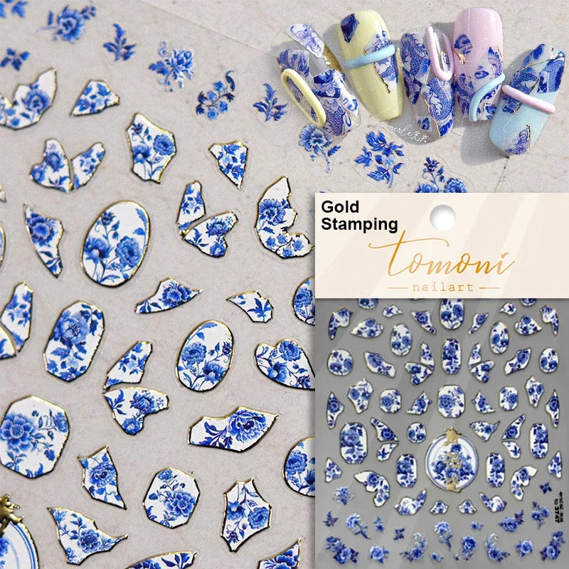 Hot Stamping Colourful Sunflower Starry Night Impressionism Embossment Adhesive Nail Art Sticker Shiny Rhinestone Manicure Decal (Online Order Only)
