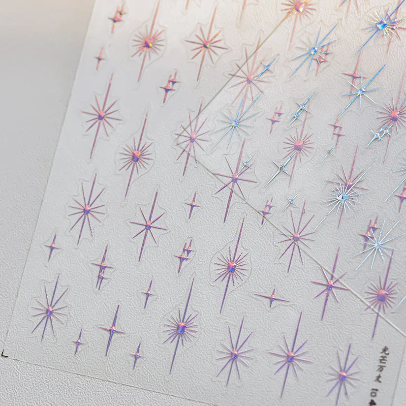 Gold Silver Star Laser Pink Colorful Glitter Starlight Sparkle Rhinestones Relief Nail Art Decorations Stickers Manicure Decals (ONLINE ORDER ONLY)