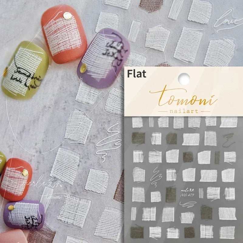 Geometric French Style Colorful Square Grid Rhombus Line Stripe Bowknot 3D Self Adhesive Nail Art Stickers Shiny Manicure Decals (ONLINE ORDER ONLY)