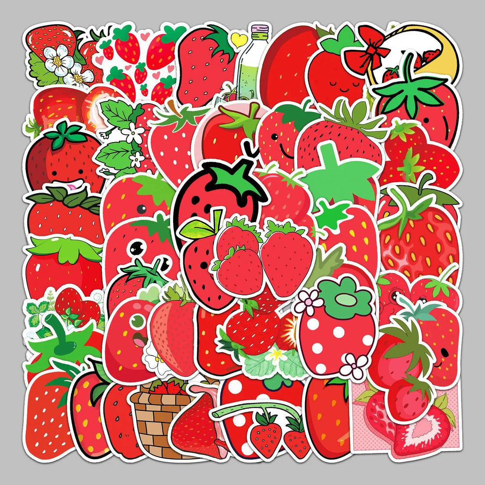 50pcs Cute Strawberry Graffiti Stickers for Helmet, Wall, DIY Decoration (ONLINE ORDER ONLY)