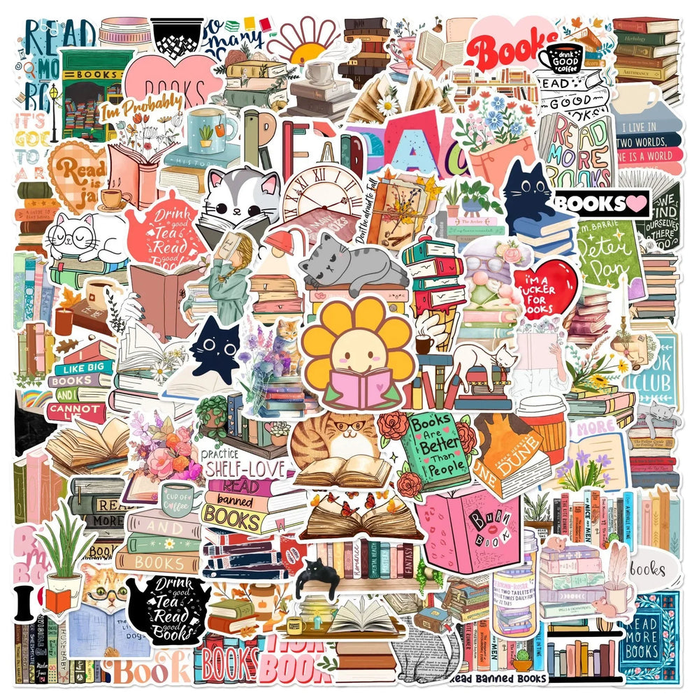 10/50/100PCS Cute Book Reading Stickers Aesthetic DIY Scrapbook Notebook Bottle Phone Luggage Car Decoration Sticker  Toy (Online Order Only)