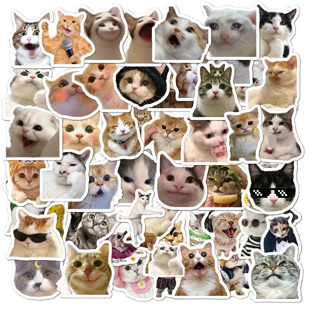 10/30/50pcs Kawaii Cat Mood Meme Stickers Cartoon Decals Aesthetic Phone Laptop Skateboard Decoration Waterproof Sticker Kid Toy (ONLINE ORDER ONLY)