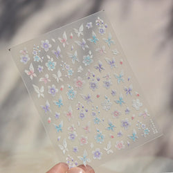 Embroidered Butterfly Flower Colourful Gradient Morning Glory Leaves Self Adhesive Nail Art Stickers Rhinestone Manicure Decals (ONLINE ORDER ONLY)