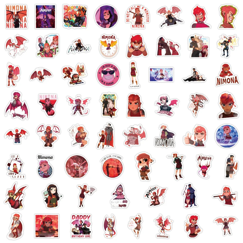 10/30/60PCS Nimona Cartoon Stickers Fantasy Animation Sticker Scrapbook Luggage Laptop Guitar Bike Skatebaord Decals Kids Toys (ONLINE ORDER ONLY)