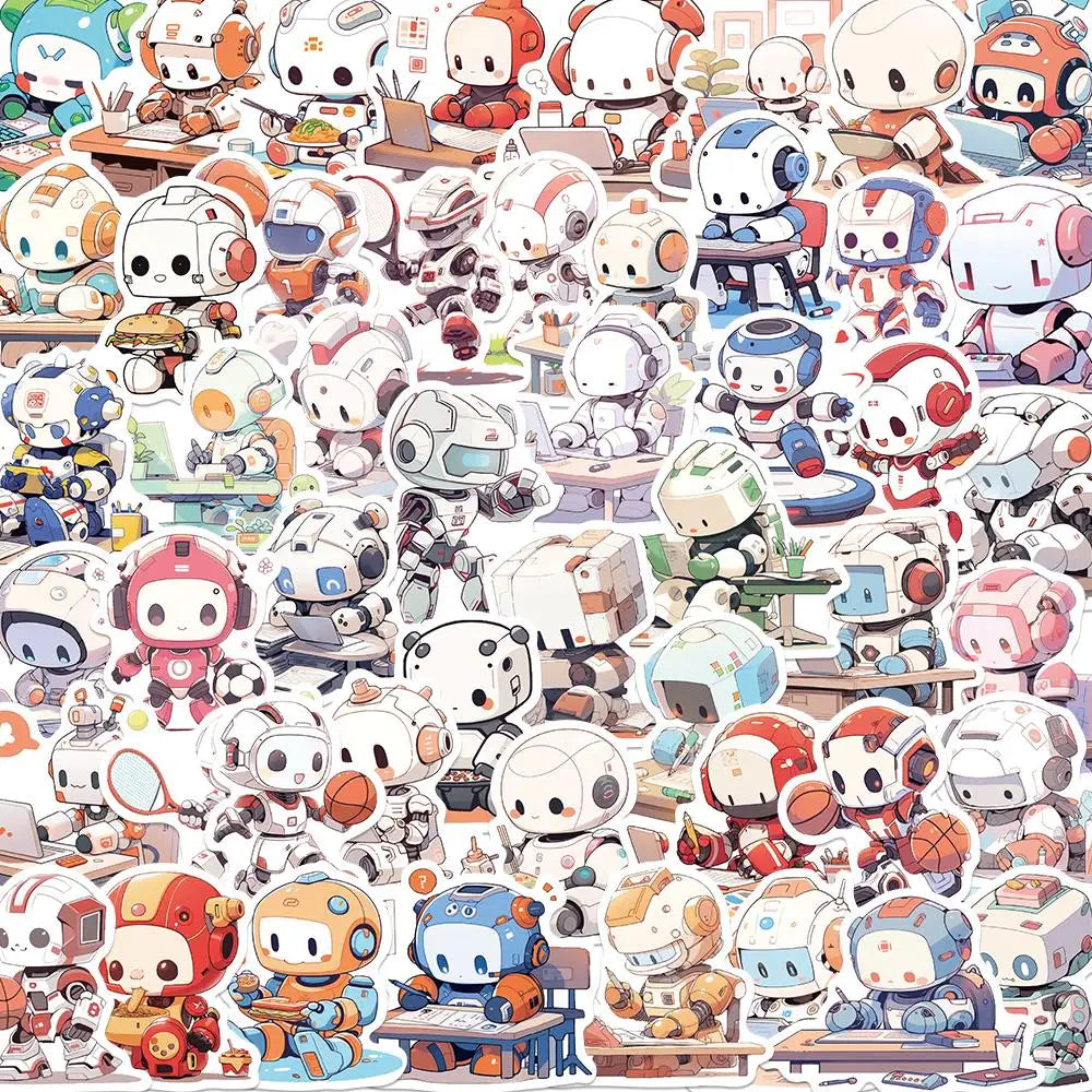 Cute Cartoon Robot Stickers for Luggage, Guitar, Helmet, Cup, Phone Case (Online Order Only)