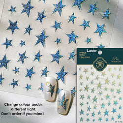 Sparkle Laser Silver Starburst Five-pointed Star Geometric Tiny Spot Romantic 5D Self Adhesive Nail Art Stickers Manicure Decals (ONLINE ORDER ONLY)