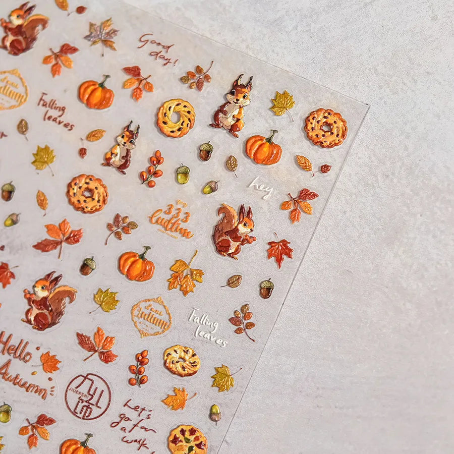 Charming Sunflower Rabbit Pumpkin Squirrel Pinecone Deciduous Produce Good Harvests Cookie Nail Art Sticker Decoration Decals (ONLINE ORDER ONLY)