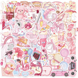50Pcs Kawaii Cartoon Pink Stickers Cute Aesthetics DIY Toy Gift Graffiti Waterproof Decal for Phone Luggage Laptop Scrapbook (ONLINE ORDER ONLY)