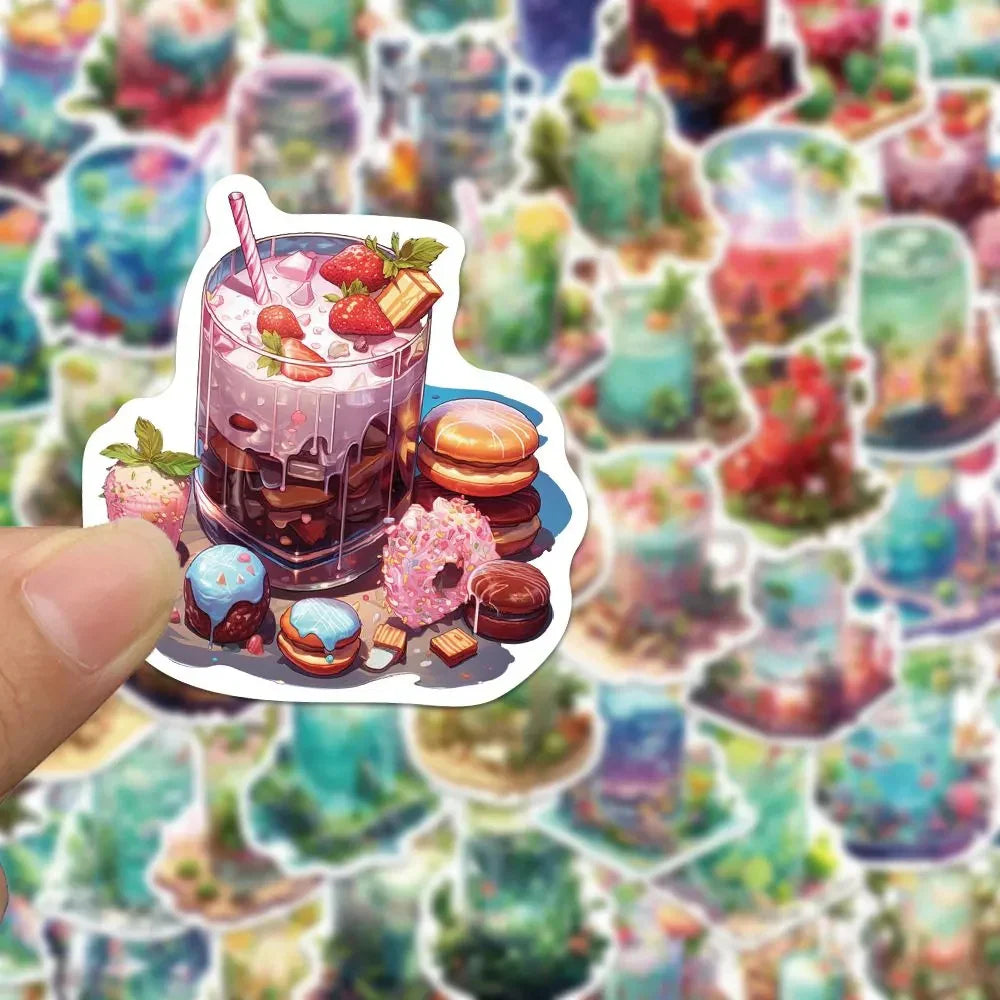 10/30/50pcs INS Style Art Drink Aesthetic Stickers Cartoon Plant Decals Kids Toys DIY Laptop Phone Scrapbook Decoration Sticker (ONLINE ORDER ONLY)