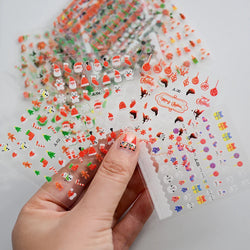 30Sheet 3D Glitter Christmas Nail Art Stickers Santa Claus Snowflake Elk Christmas Tree Design Nail Decals Cartoon Nail Supplies (Online Order Only)