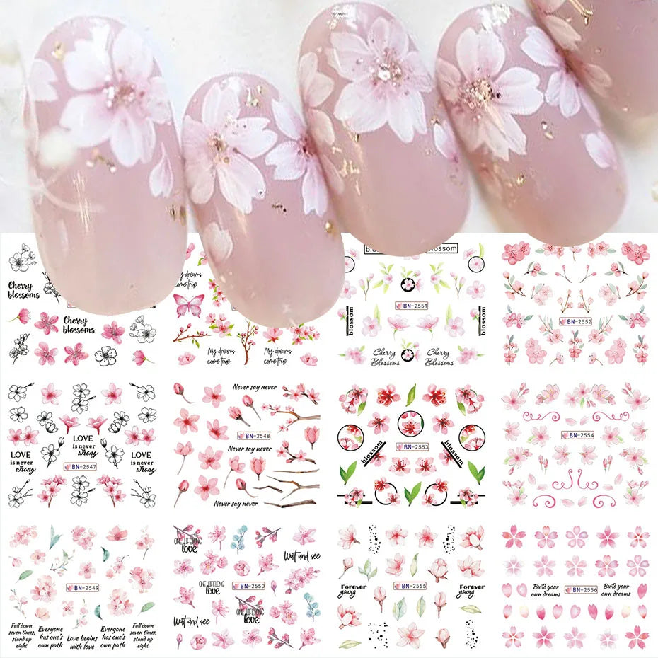Sakura Flower Nail Stickers Cherry Blossom Decals Floral Manicure Decoration (ONLINE ORDER ONLY)