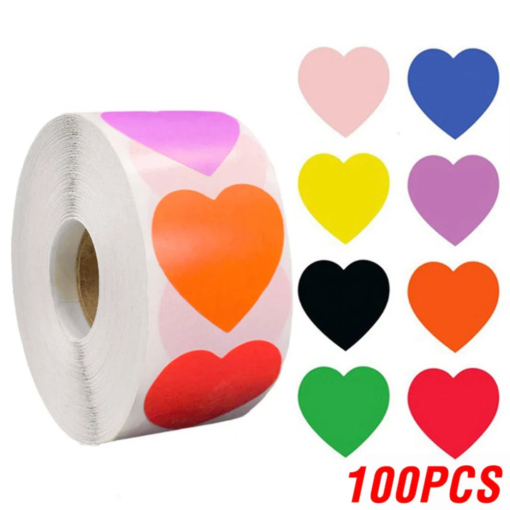 100-500pcs 1inch Red Heart Stickers for Valentine's Day New Baking Packaging Sticker Envelope Seals Love Decorative Stickers (ONLINE ORDER ONLY)