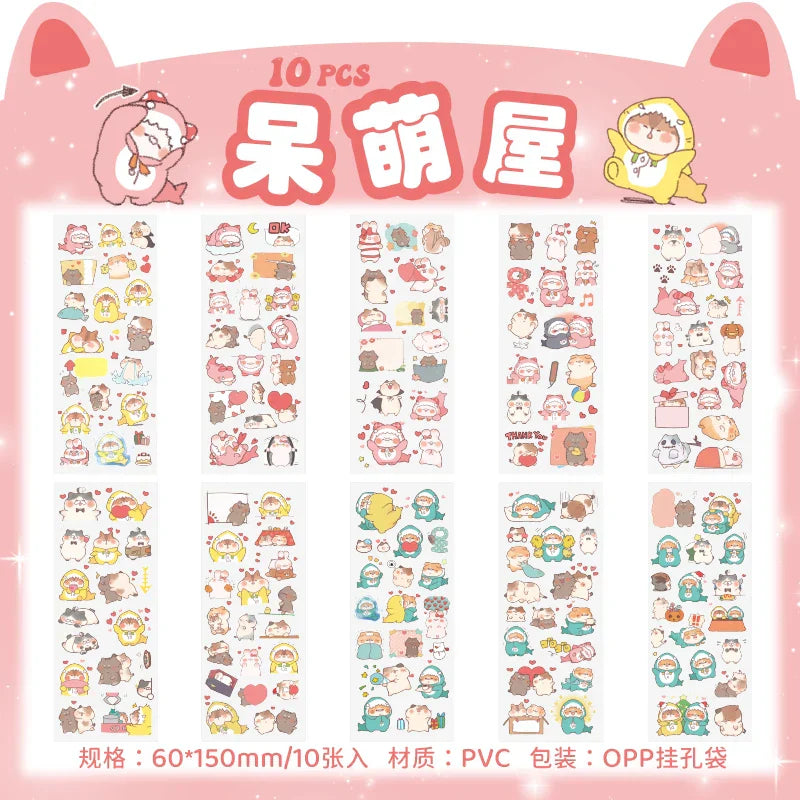 150PCS+ Card Kawaii Scrapbooking Bicycle Decals Gift Frog Students Cartoon Stationery PET Diary Stickers Notebook Cute Girls (ONLINE ORDER ONLY)