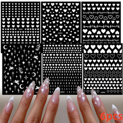 6pcs Mirror Silver Star 3D Nail Sticker Holographic Heart/Moon/Cross Design Self-Adhesive Decal Manicure Art Supplies Decoration (ONLINE ORDER ONLY)