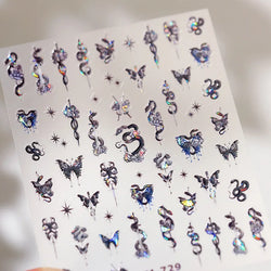 Dark Sword Coiled Snake Cross Butterfly Wing Starburst Starlight Gothic Reptile Animals Nail Art Sticker Festival Manicure Decal (ONLINE ORDER ONLY)