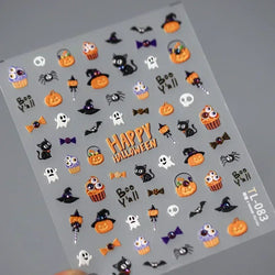 Halloween Ghost Pumpkin Bat Coffin Cat Spider Demon Jelly Self Adhesive Nail Art Sticker Terrifying Candy Candle Manicure Decals (ONLINE ORDER ONLY)