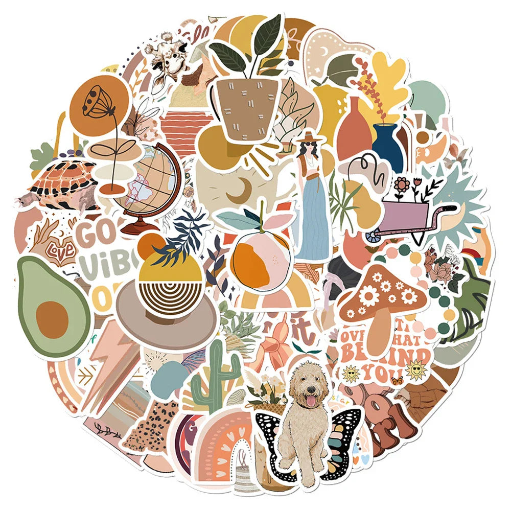 10/30/50PCS Bohemian Art Graffiti Stickers Decoration DIY Toy PVC Notebook Album Phone Laptop Car Kids Sticker Cute Decals Gift (Online Order Only)