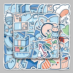 50Pcs Cartoon Blue Graffiti Stickers for Helmet, Wall, DIY Decoration (Online Order Only)