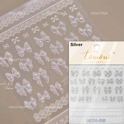 Retro White Lace Bandage Line Bowknot Irregular Fabric Cording Square Calligraphy Adhesive Nail Art Sticker 3D Manicure Decals (ONLINE ORDER ONLY)