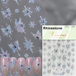 Hot Stamping Romantic White Gold Snowflakes Hexagon Winter 3D Self Adhesive Nail Art Stickers Shiny Rhinestone Manicure Decals (Online Order Only)