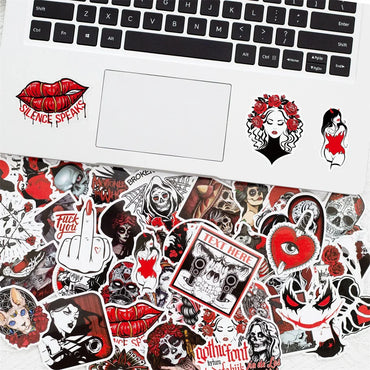 10/30/50PCS Red And Black Gothic Graffiti Waterproof Sticker Creative Trend Decoration Demon Terror Series Decal HelmetWholesale (ONLINE ORDER ONLY)