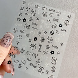 1Pc 3D Cute Black Silver Smile Dog Decals Y2K Cartoon Cat Footprint Nail Stickers Graffiti Star Heart DIY Manicure Slider Decor* (ONLINE ORDER ONLY)