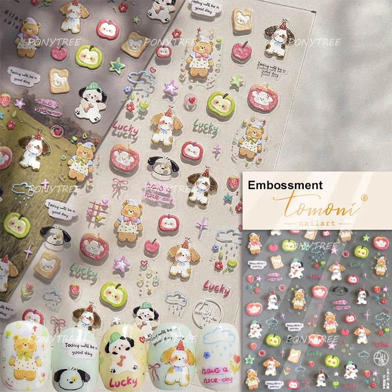 Fruits Apple Strawberry Animals Bear Dog Party Dream Flower Bone Rain Self Adhesive Nail Art Decoration Sticker Manicure Decals (Online Order Only)