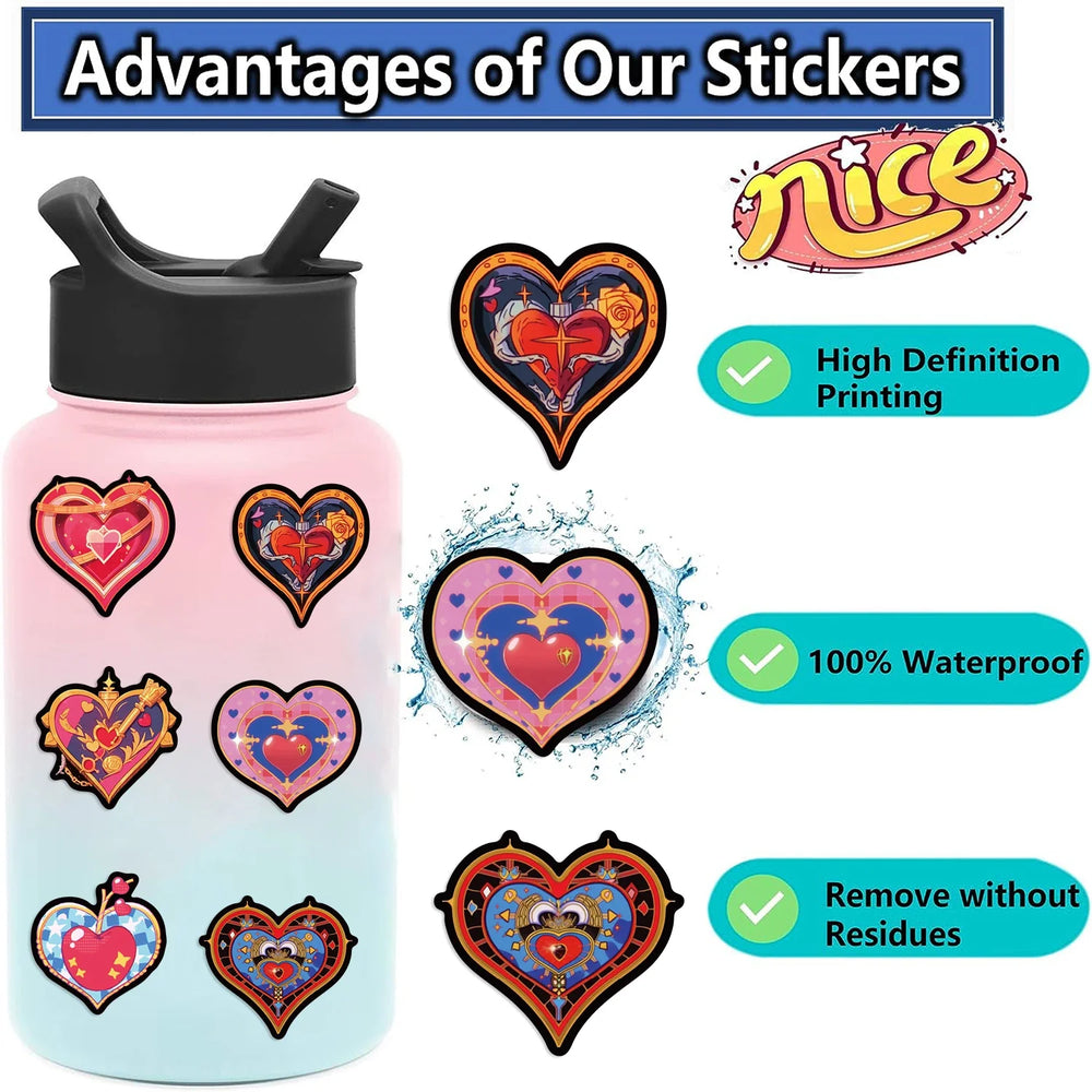 50pcs Retro Fancy Flower Skull Heart Stickers For Luggage Laptop Phone Water Bottle Vinyl Cartoon Waterproof Graffiti Decals (ONLINE ORDER ONLY)