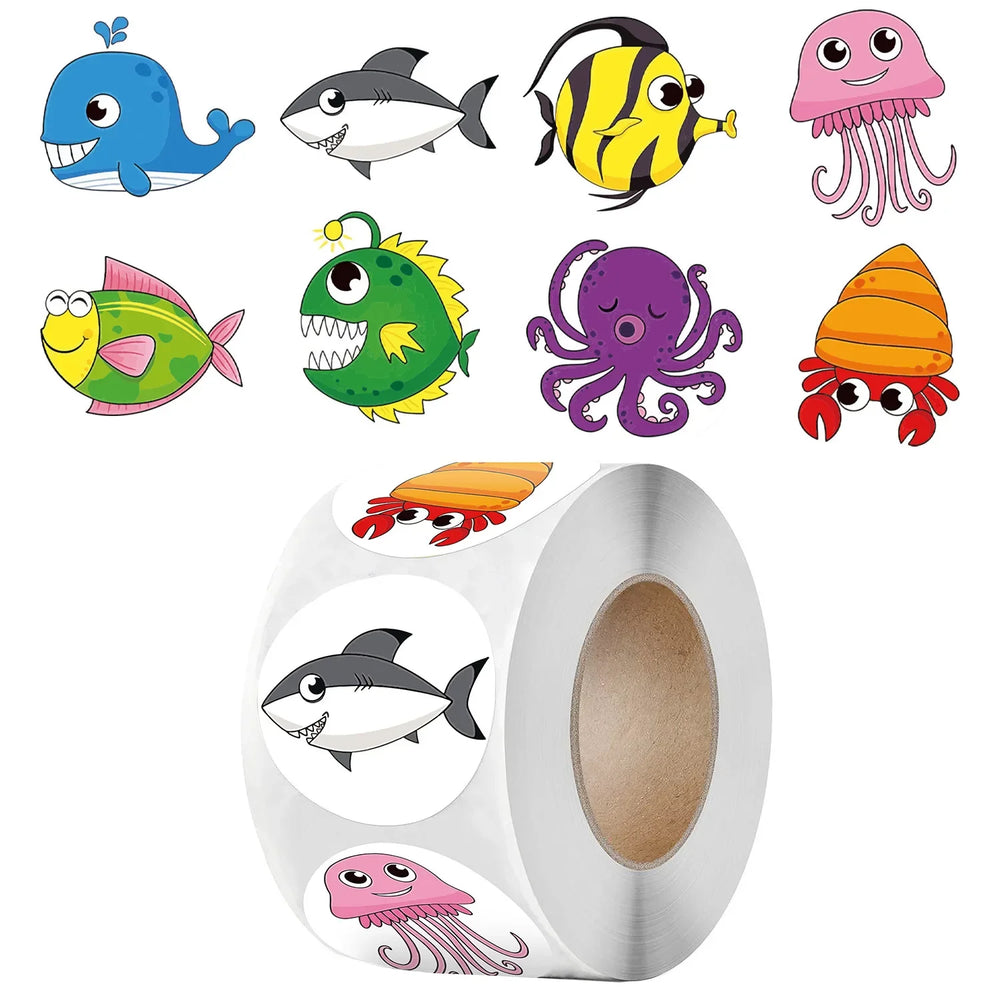 100-500 Pcs 1inch 2.5cm Sea Animal Stickers Roll Children's Toys Praise Reward Student Work Label Stationery Gift Sticker (ONLINE ORDER ONLY)