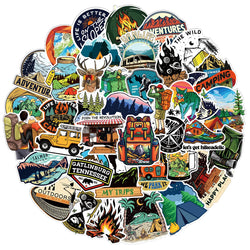 50pcs Forest Camping Hiking Outdoor Stickers Travel Scenery Decals Suitcase Luggage Scrapbook Waterproof Graffiti Sticker Toys (ONLINE ORDER ONLY)