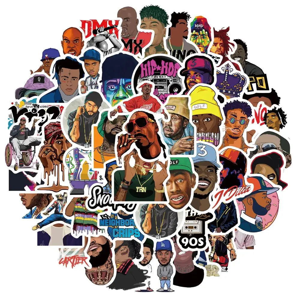 10/30/64pcs Mix of Rapper Hip Hop Cartoon Sticker Packs (ONLINE ORDER ONLY)