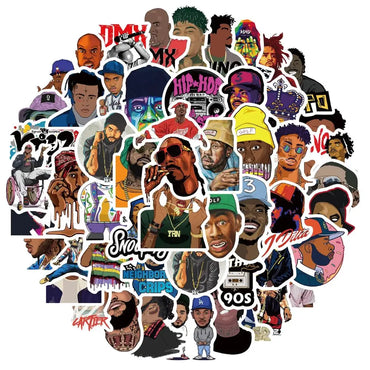 10/30/64pcs Mix of Rapper Hip Hop Cartoon Sticker Packs (ONLINE ORDER ONLY)