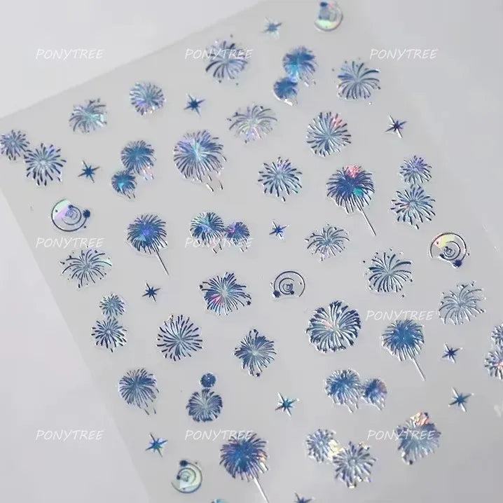 Colorful Fireworks Burst Hot Stamping Process Laser Pink Bright Romantic Self Adhesive Nail Art Stickers Chic Manicure Decals (ONLINE ORDER ONLY)