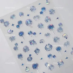 Colorful Fireworks Burst Hot Stamping Process Laser Pink Bright Romantic Self Adhesive Nail Art Stickers Chic Manicure Decals (ONLINE ORDER ONLY)