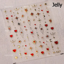 Colourful Star Moon Curved Line Arc Necklace Love Heart Hanging in The Air Starry Night Adhesive Nail Art Sticker Manicure Decal (Online Order Only)