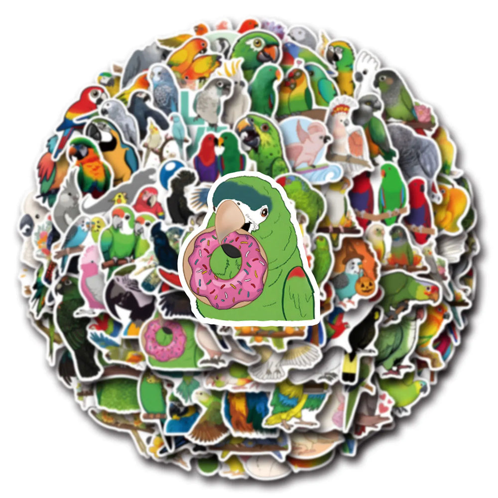Parrot Cartoon Stickers 10/30/50/110PCS Funny Animal Decals for Scrapbook, Fridge, Laptop, Phone, Guitar, Kids Toys (ONLINE ORDER ONLY)