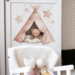 Boho Pink Teddy Bear Stars Tent Wall Stickers for Kids Room Nursery Decor (ONLINE ORDER ONLY)