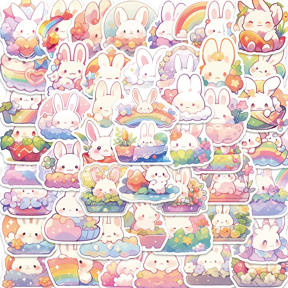 Cute Animal Rainbow Rabbit Stickers for Laptop, Notebook, Suitcase, Phone - 10/30/50pcs (Online Order Only)