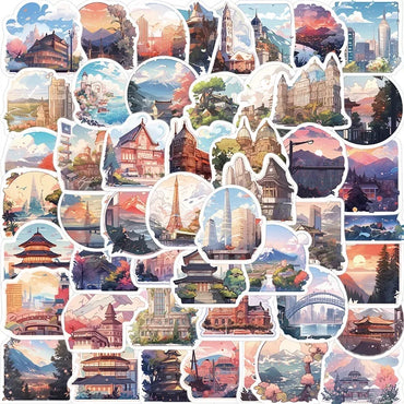 10/30/50PCS Cartoon Scenery PVC Sticker Aesthetic Korean Children's Decoration Scrapbooking Stationery School Supplies for Kid (ONLINE ORDER ONLY)