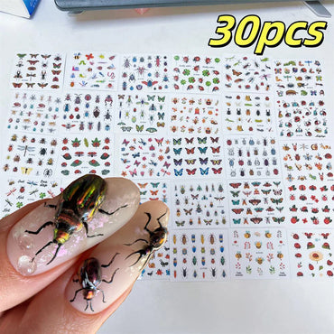 30pcs/Set Y2K 3D Cute Insect Nail Stickers Chic Dragonfly Spider Insect Butterfly Design Sliders Ladybug Beetle Manicure Decals* (Online Order Only)