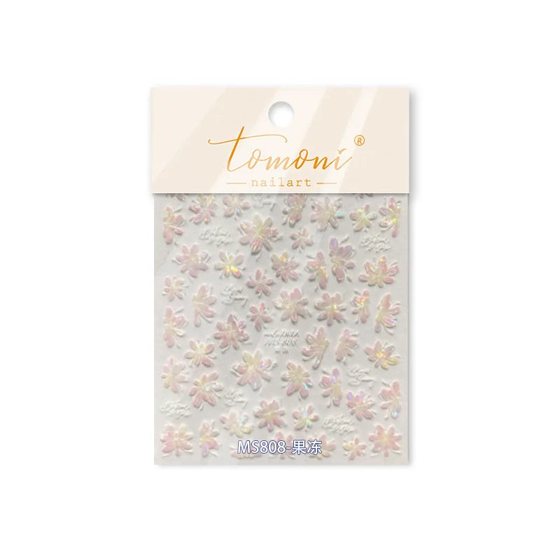 White Pink Flower Dreamy Romantic Petal Jelly Shiny Peach Blossom Polarized Light Delicate Nail Art Stickers 5D Manicure Decals (ONLINE ORDER ONLY)