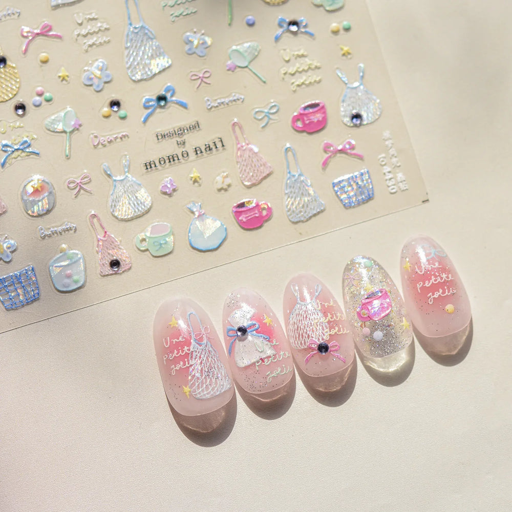 Cute Dream Catcher Net Bag Water Cup Woven Mesh Star Dreamy Bowknot Butterfly Embossed Adhesive Nail Art Sticker Manicure Decal (ONLINE ORDER ONLY)