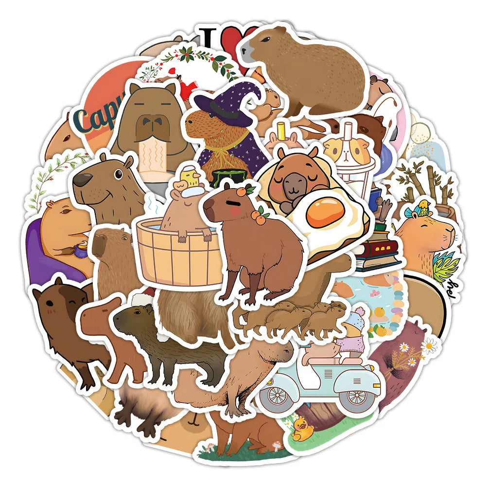 10/30/55PCS Cute Capybara Animals Stickers Cartoon Decals Toys DIY Scrapbook Laptop Luggage Phone Guitar Bike Kids Sticker Toys (ONLINE ORDER ONLY)