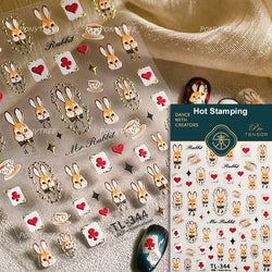 Poker Cards Mr Rabbit Tilted Teacup Bunny Cup Heart Star Block Bow Tie Hot Stamping Adhesive Nail Art Stickers Manicure Decals (ONLINE ORDER ONLY)