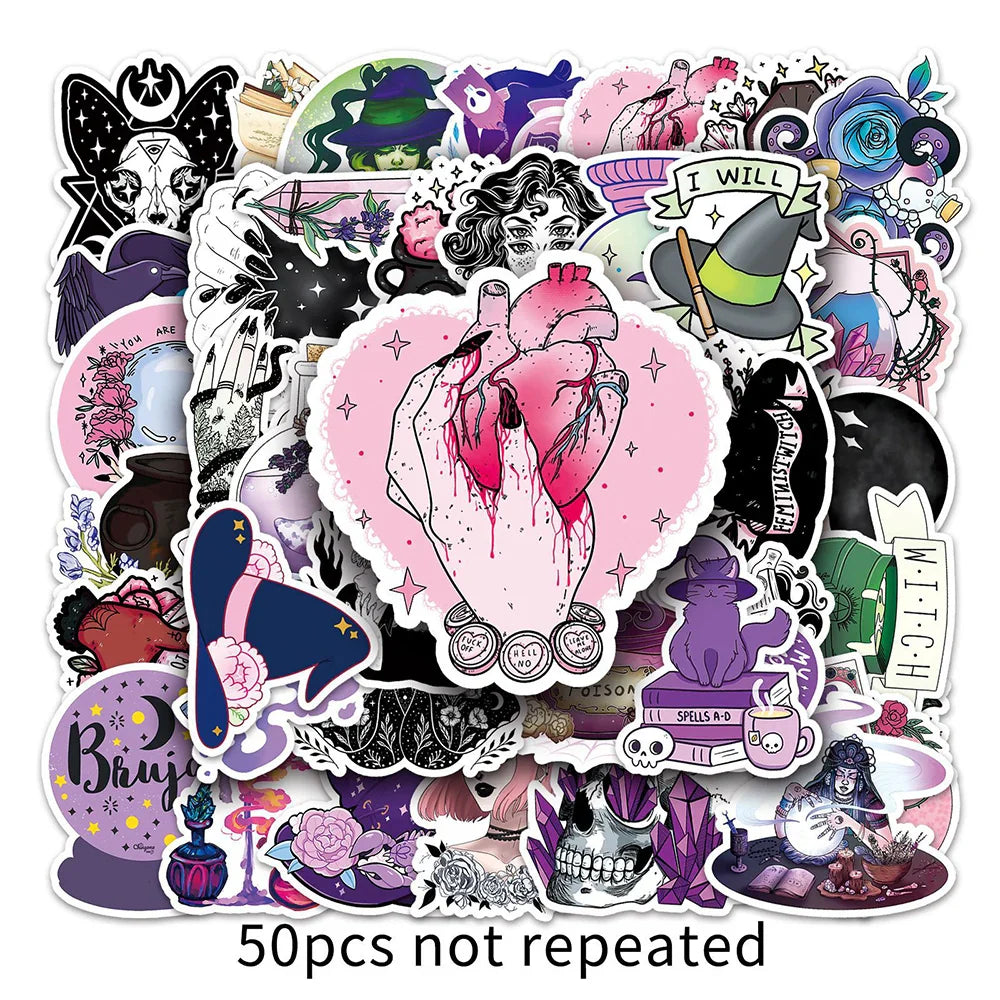 10/30/50PCS Halloween Magic Witch Stickers Apothecary Graffiti Toys Cartoon Decals For Kids DIY Skateboard Notebook Bike Helmet (ONLINE ORDER ONLY)