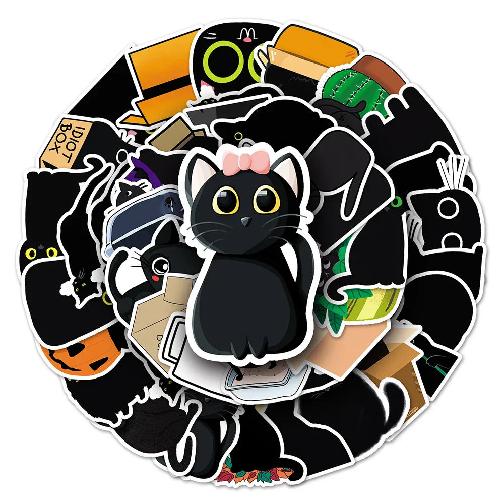 Black Cat Kawaii Stickers Pack for Laptop, Phone, Car, Guitar, Fridge, Suitcase (Online Order Only)