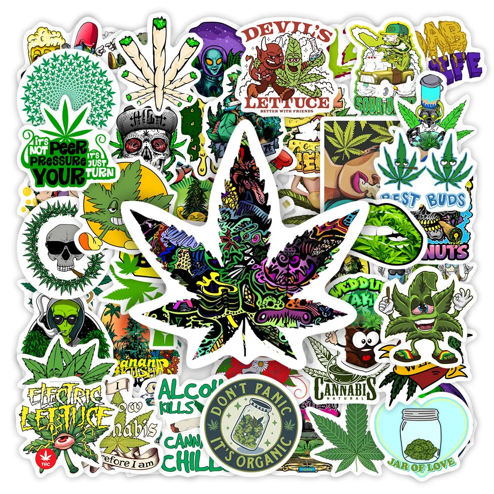 Weed Leaf Smokes Stickers Quirky DIY Toy Decorative Graffiti Decal for Phone Laptop Water Bottles Scrapbook Waterproof (ONLINE ORDER ONLY)